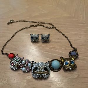Cat necklace with matching earrings by Betsy Johnson